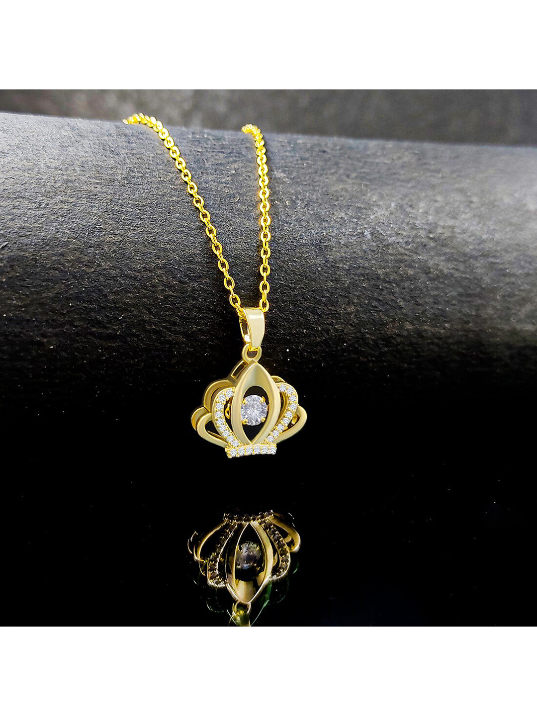 Saizen Gold-Plated American Diamond Pendant With Chain