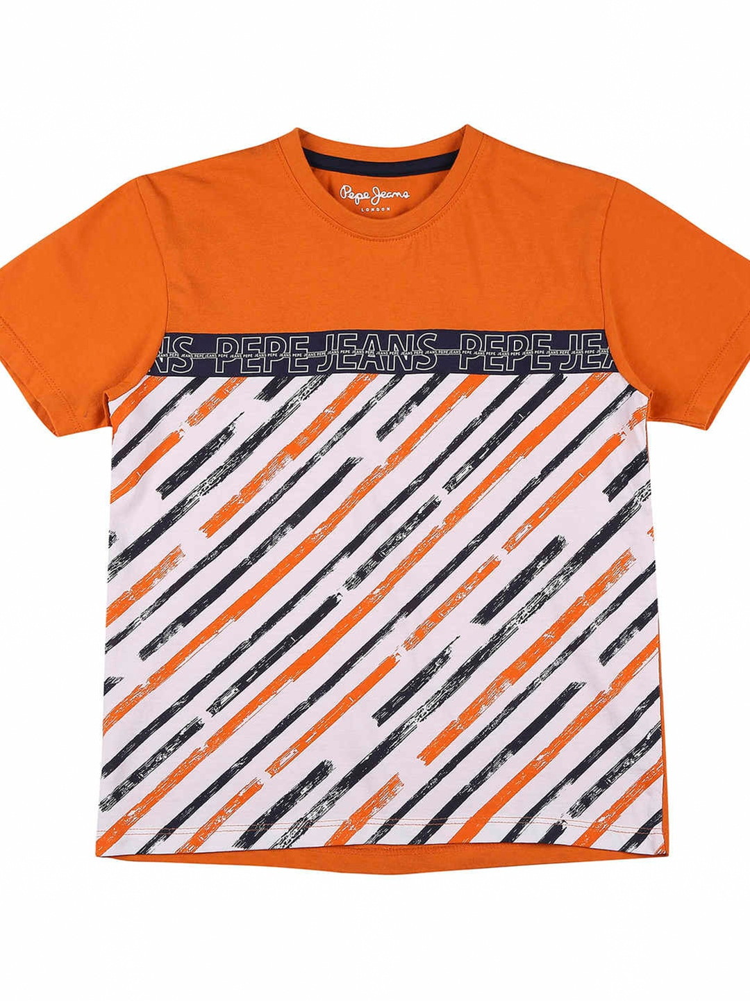 Pepe Jeans Boys Orange & White Colourblocked T-shirt