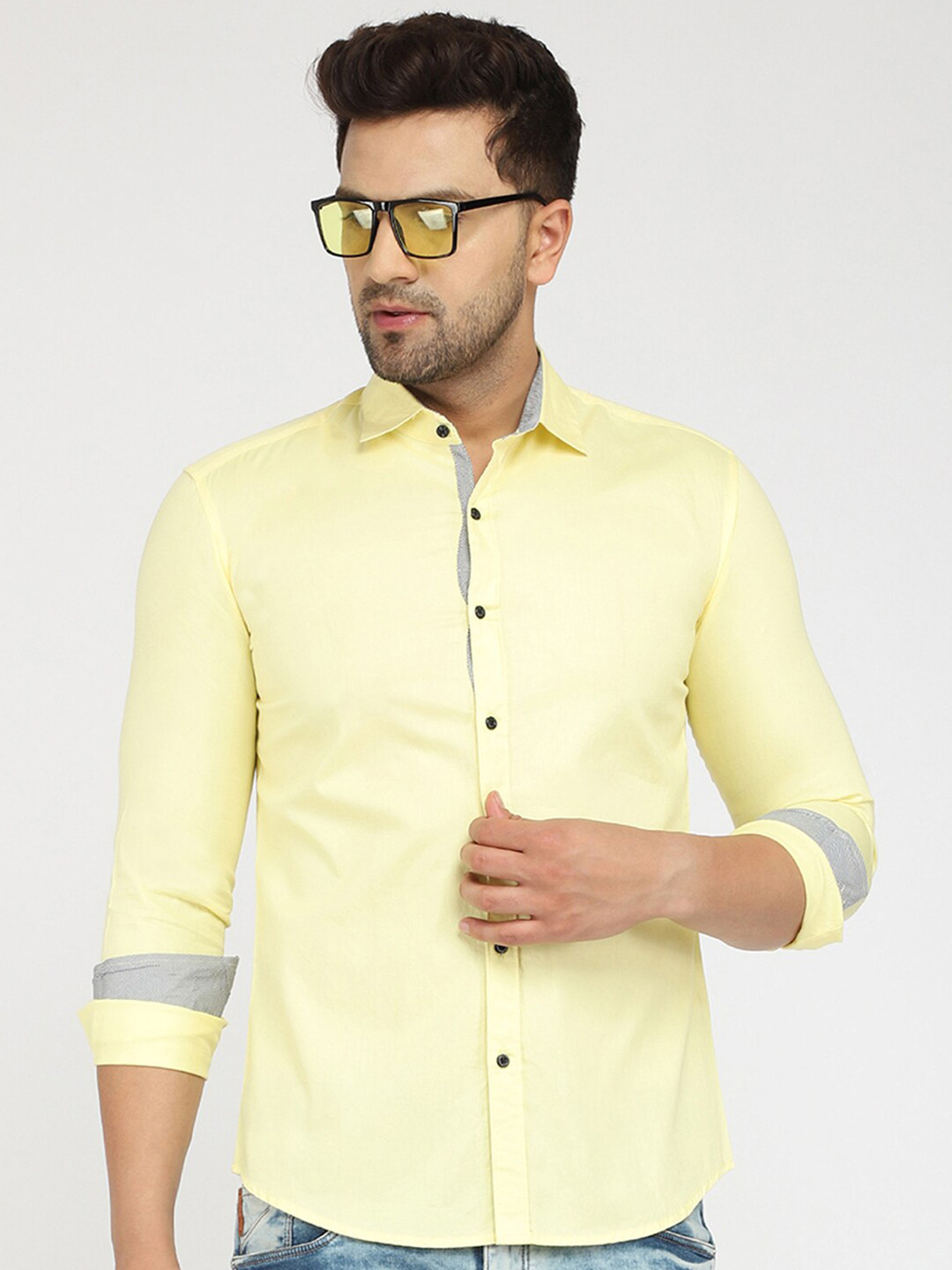 Zombom Men Yellow Standard Regular Fit Solid Casual Shirt