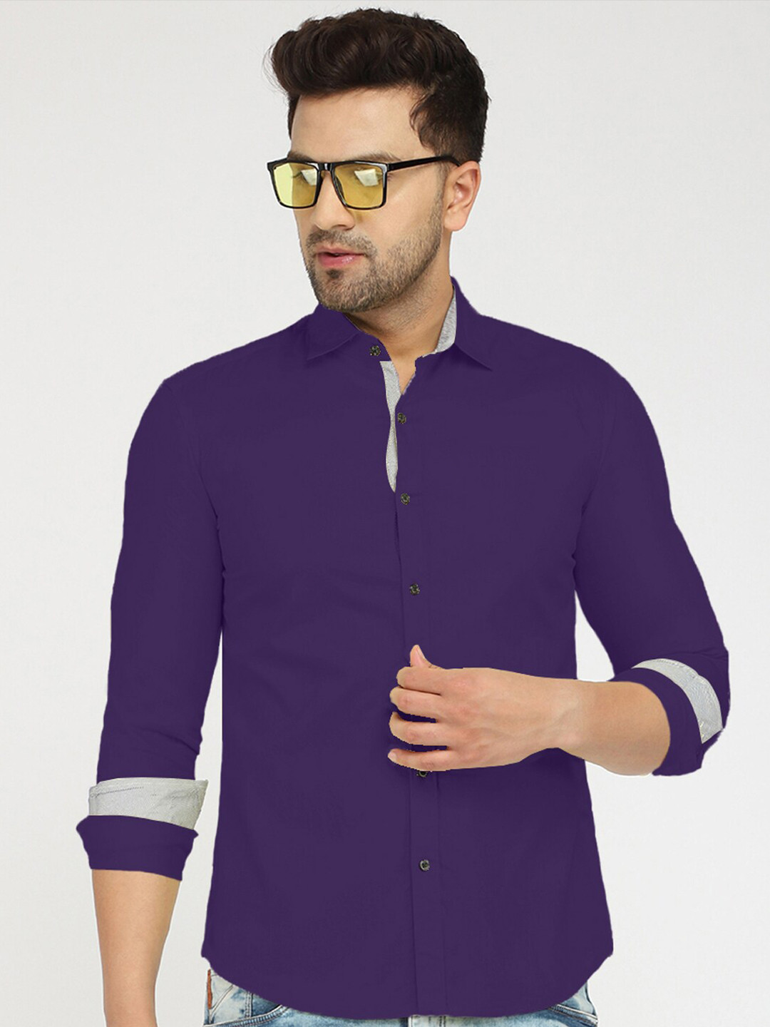 Zombom Men Purple Standard Casual Shirt