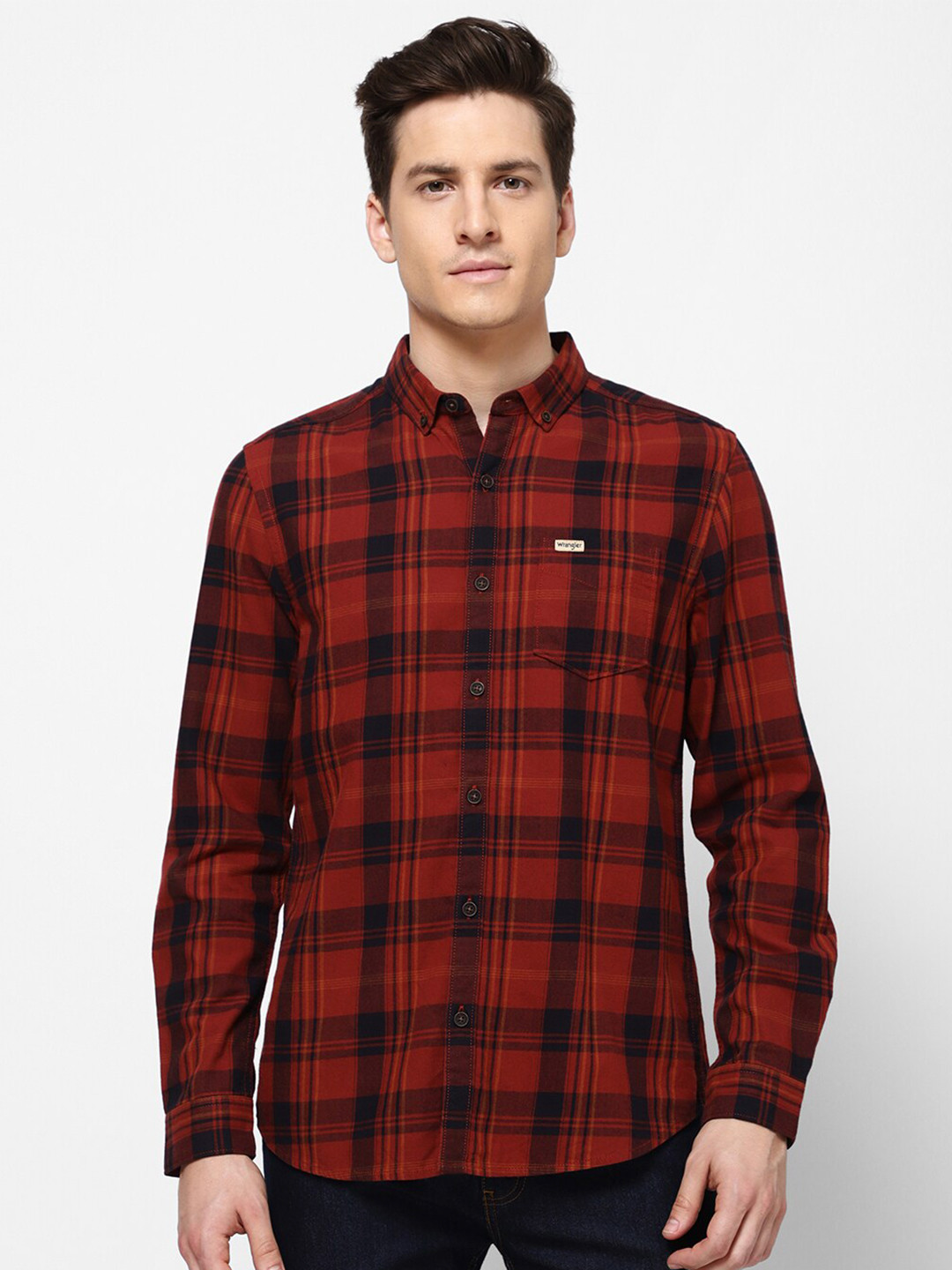 Wrangler Men Red Checked Regular Fit Casual Shirt