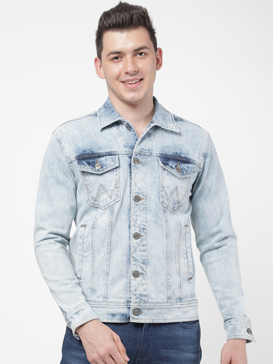 Wrangler Men Blue Washed Denim Jacket