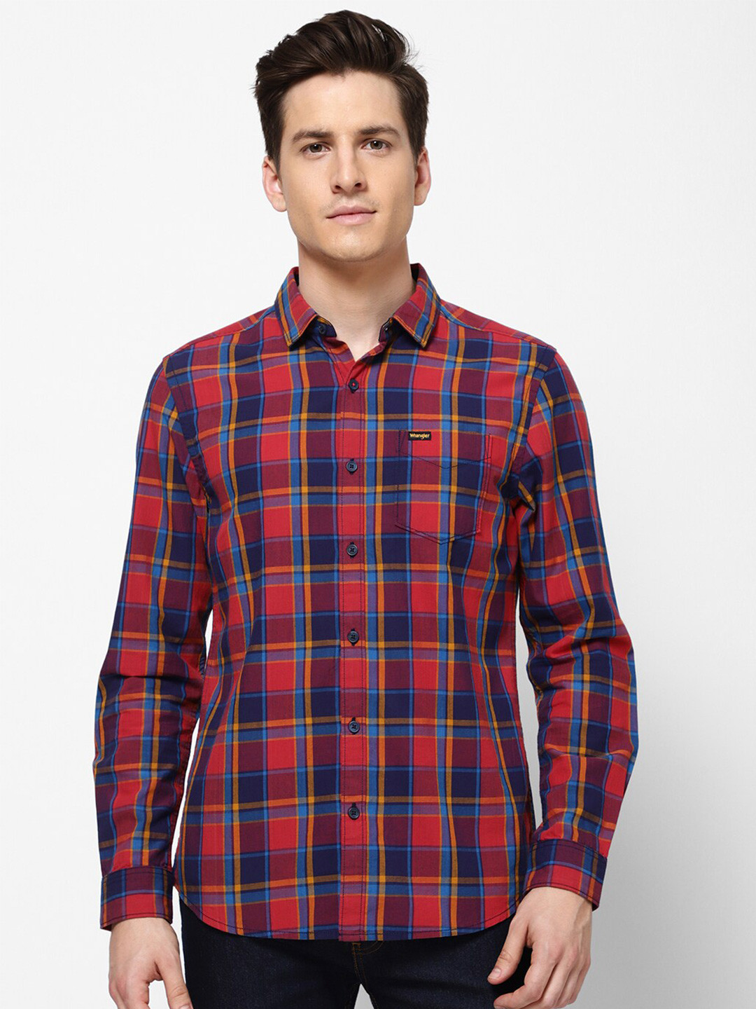 Wrangler Men Red Slim Fit Tartan Checks Checked Casual Shirt