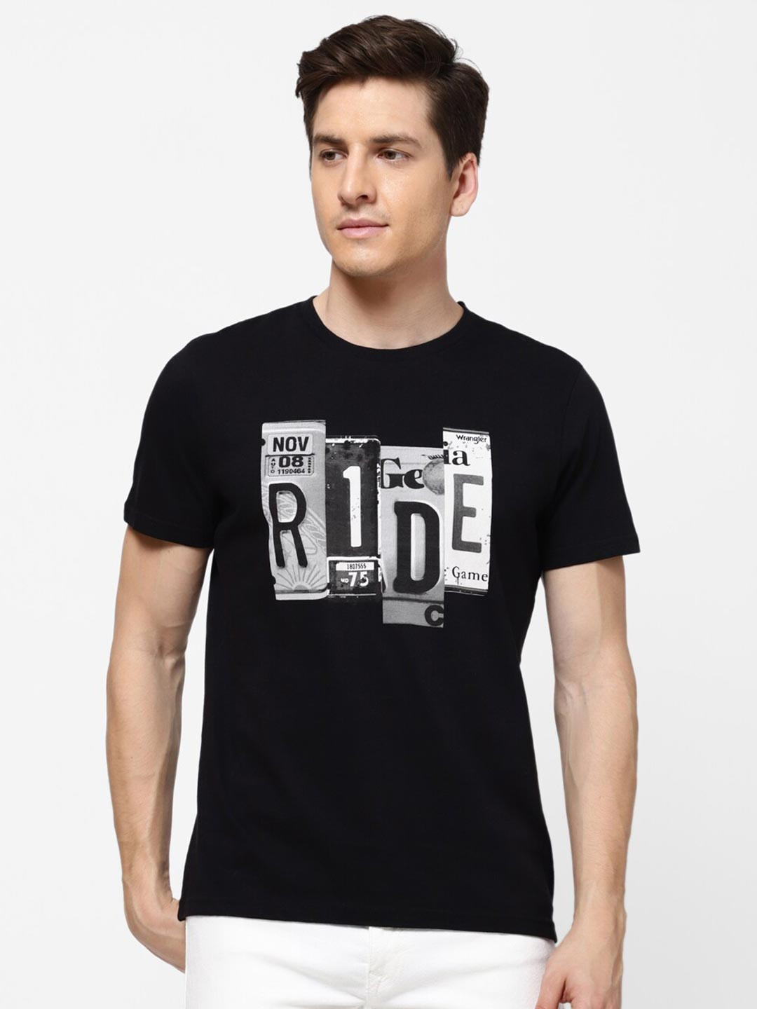 Wrangler Men Black Typography Printed Cotton T-shirt