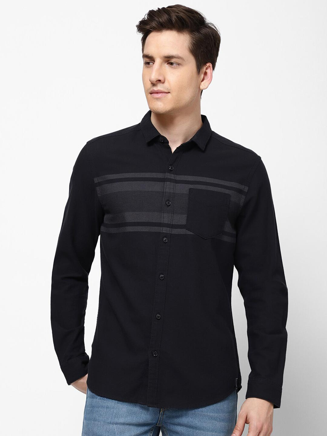 Wrangler Men Black Horizontal Stripes Casual Shirt