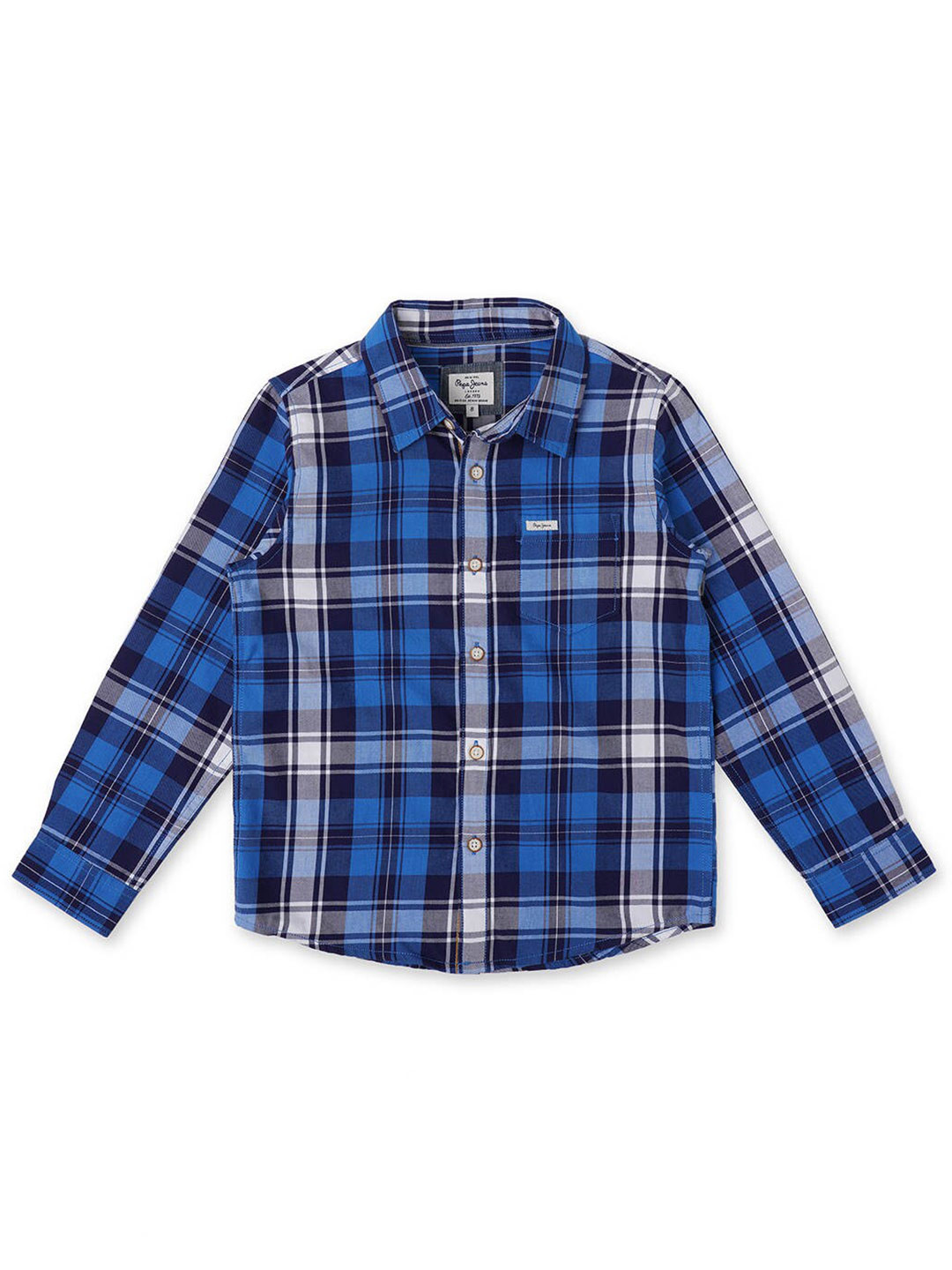 Pepe Jeans Boys Blue and Black Tartan Checks Checked Casual Shirt