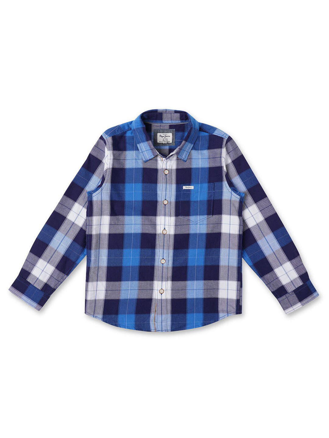 Pepe Jeans Boys Blue Regular Fit Tartan Checks Casual Shirt