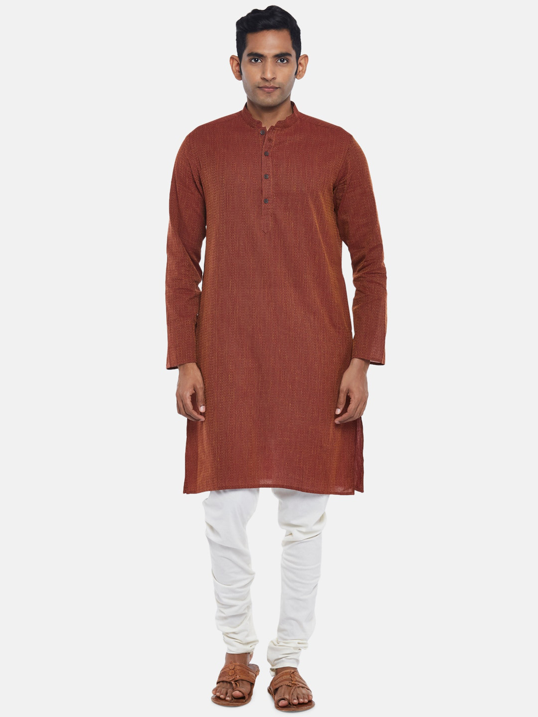 indus route by Pantaloons Men Maroon Woven Design Kurta