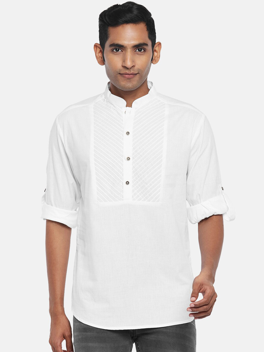 indus route by Pantaloons Men White Solid Straight Kurta