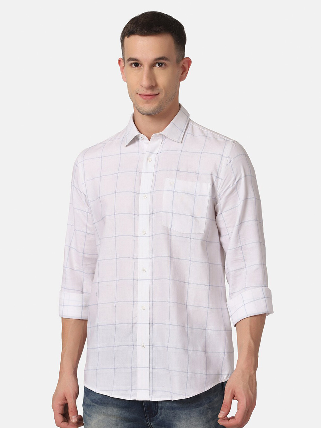 Blackberrys Men White Slim Fit Windowpane Checks Checked Casual Shirt