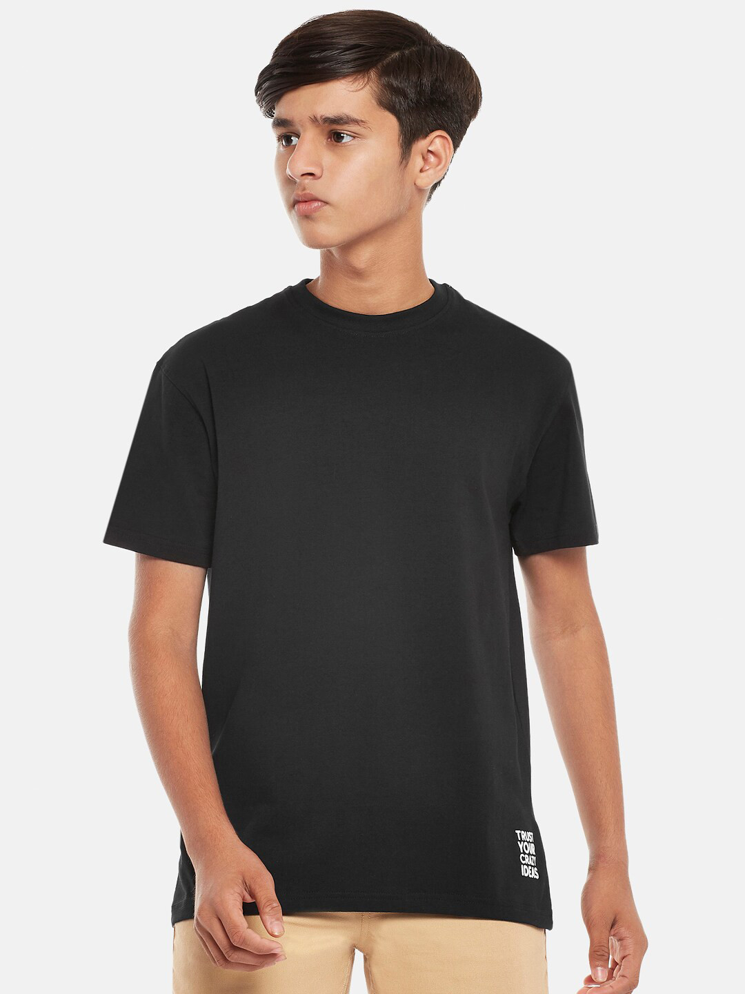 Coolsters by Pantaloons Boys Black Solid Cotton T-shirt