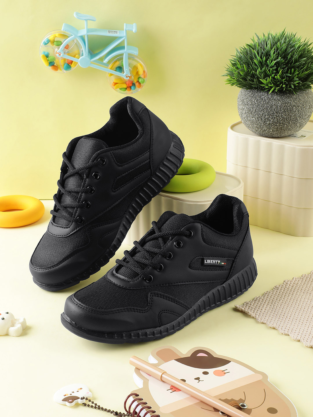 Liberty Force 10 Kids Black Lacing School Shoes