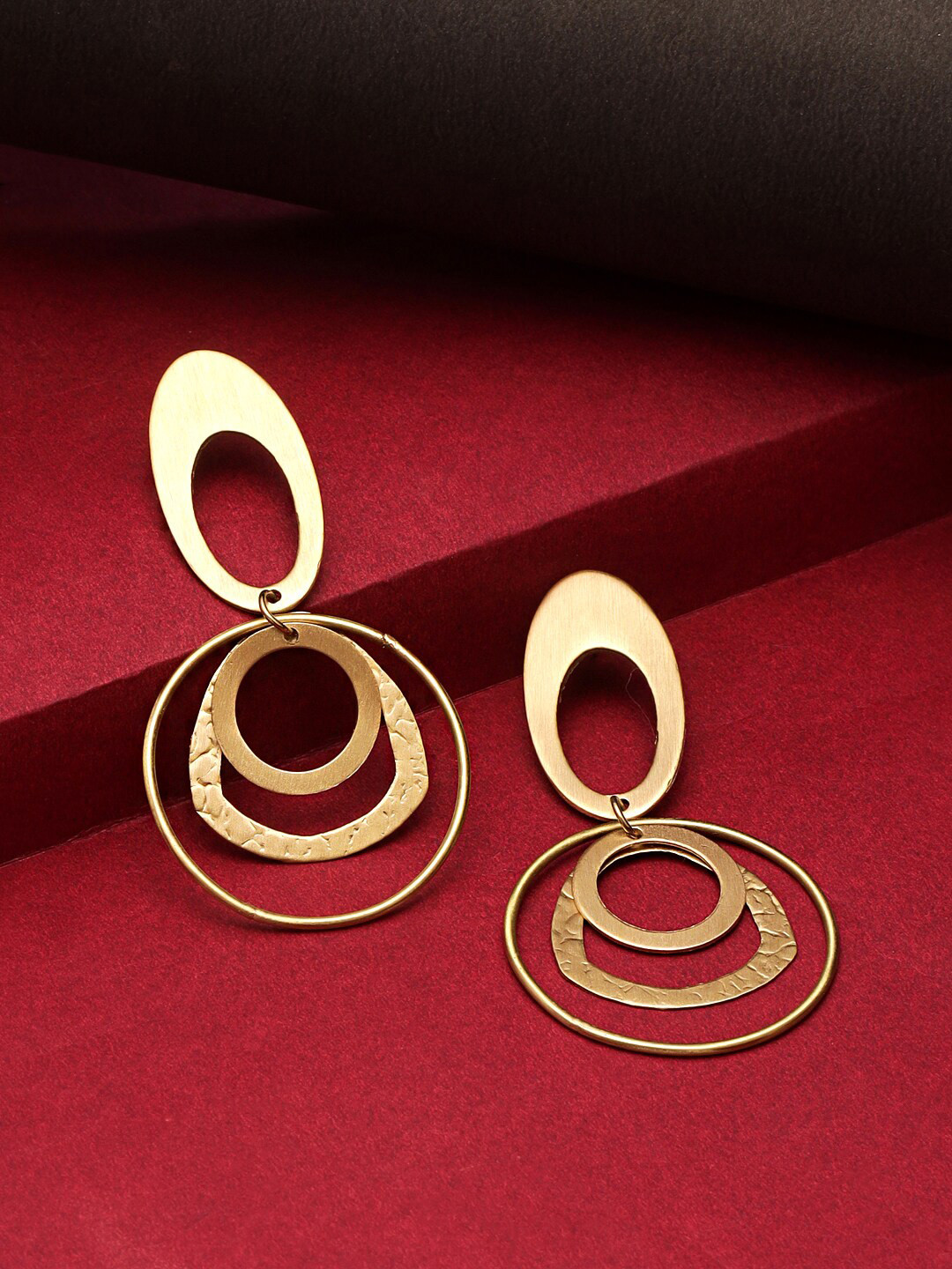 Yellow Chimes Gold-Plated Geometrical Shape Linked Dainty Earrings