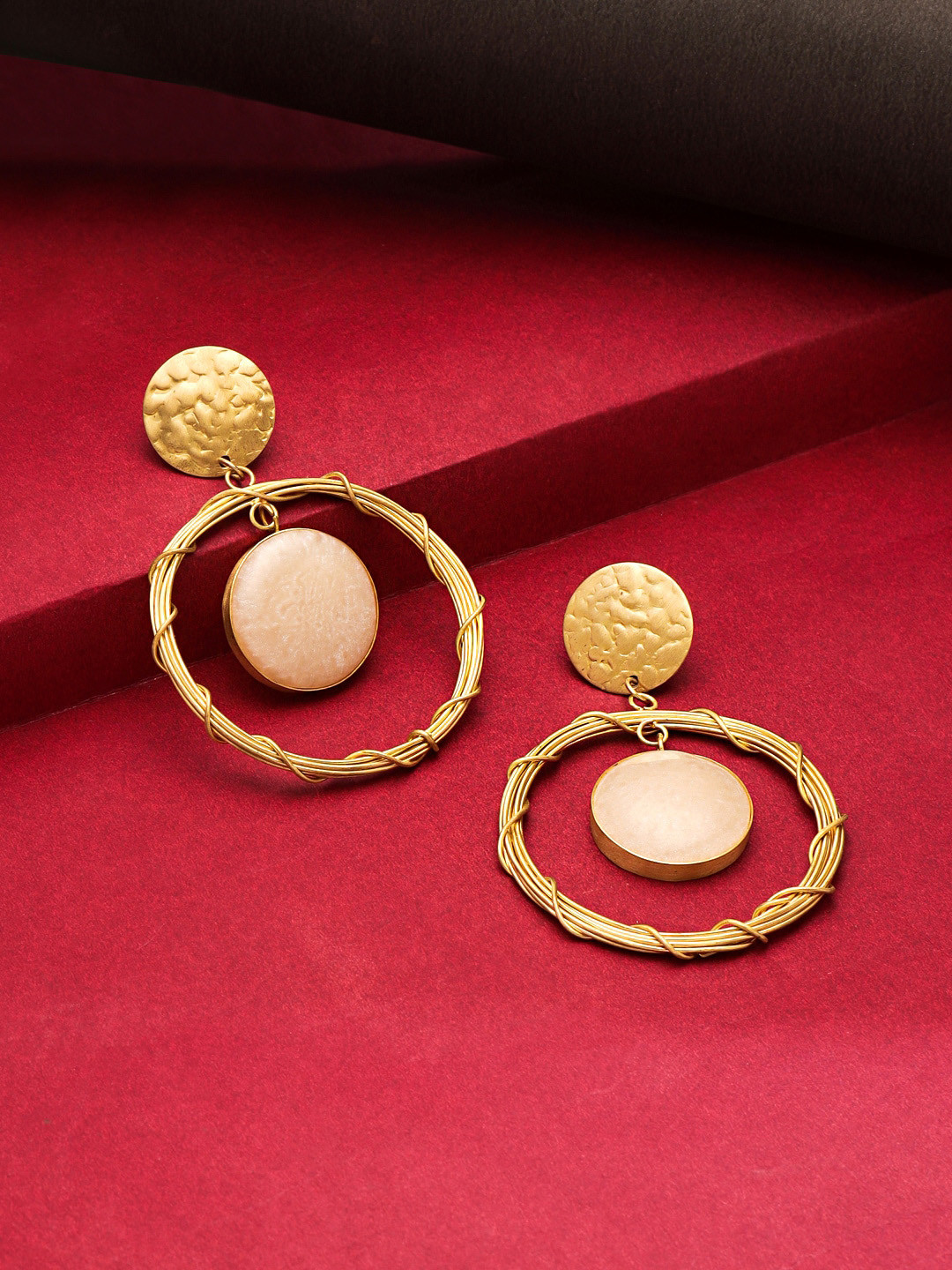 Yellow Chimes Women Gold-Toned Circular Designed White Stone Hanging Drop Dangler Earrings
