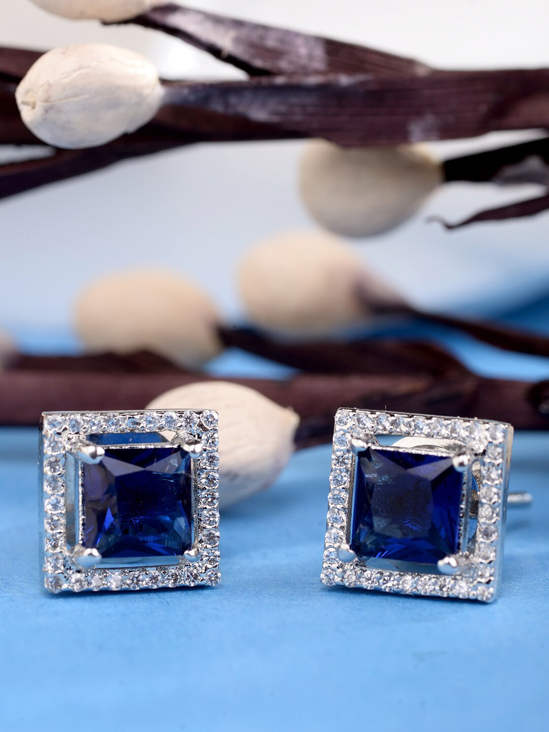 Saraf RS Jewellery Blue Square Studs Earrings