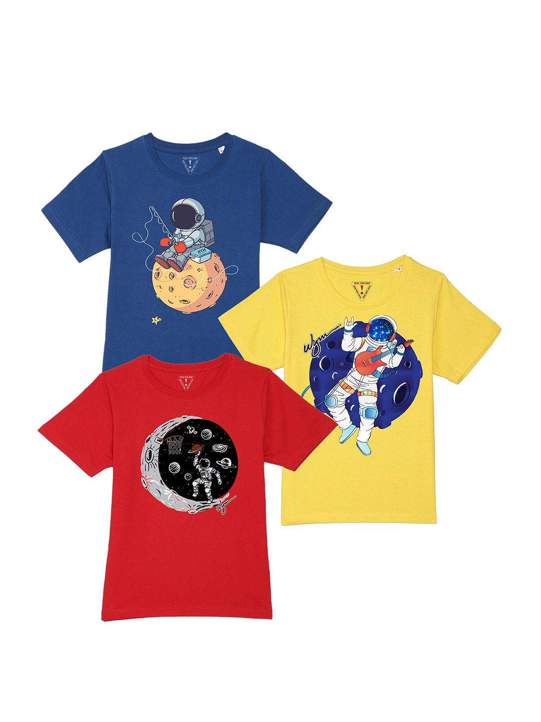 Wear Your Mind Pack Of 3 Royal Blue And Red Yellow Boys T-shirt