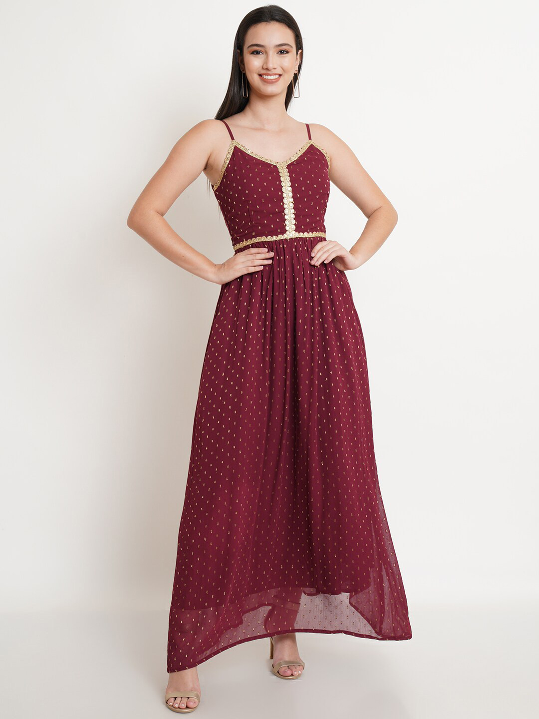 Purple State Maroon Ethnic Motifs Maxi Dress
