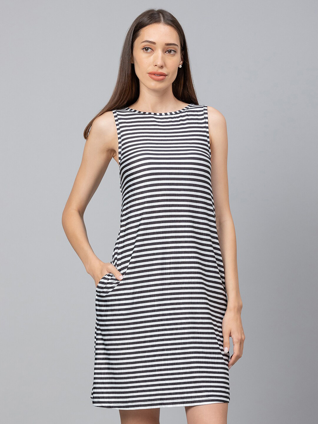 Globus Womens Black & White Striped Sheath Dress