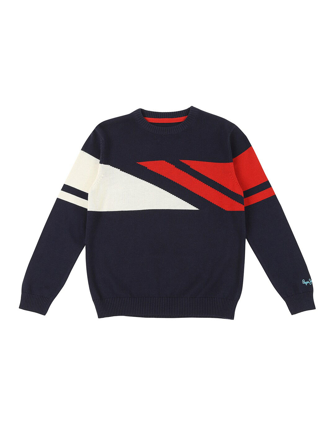 Pepe Jeans Boys Navy Blue & Red Striped Printed Sweater Vest