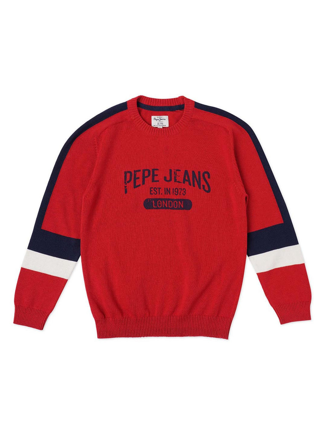 Pepe Jeans Boys Red & Black Typography Colourblocked Sweater Vest