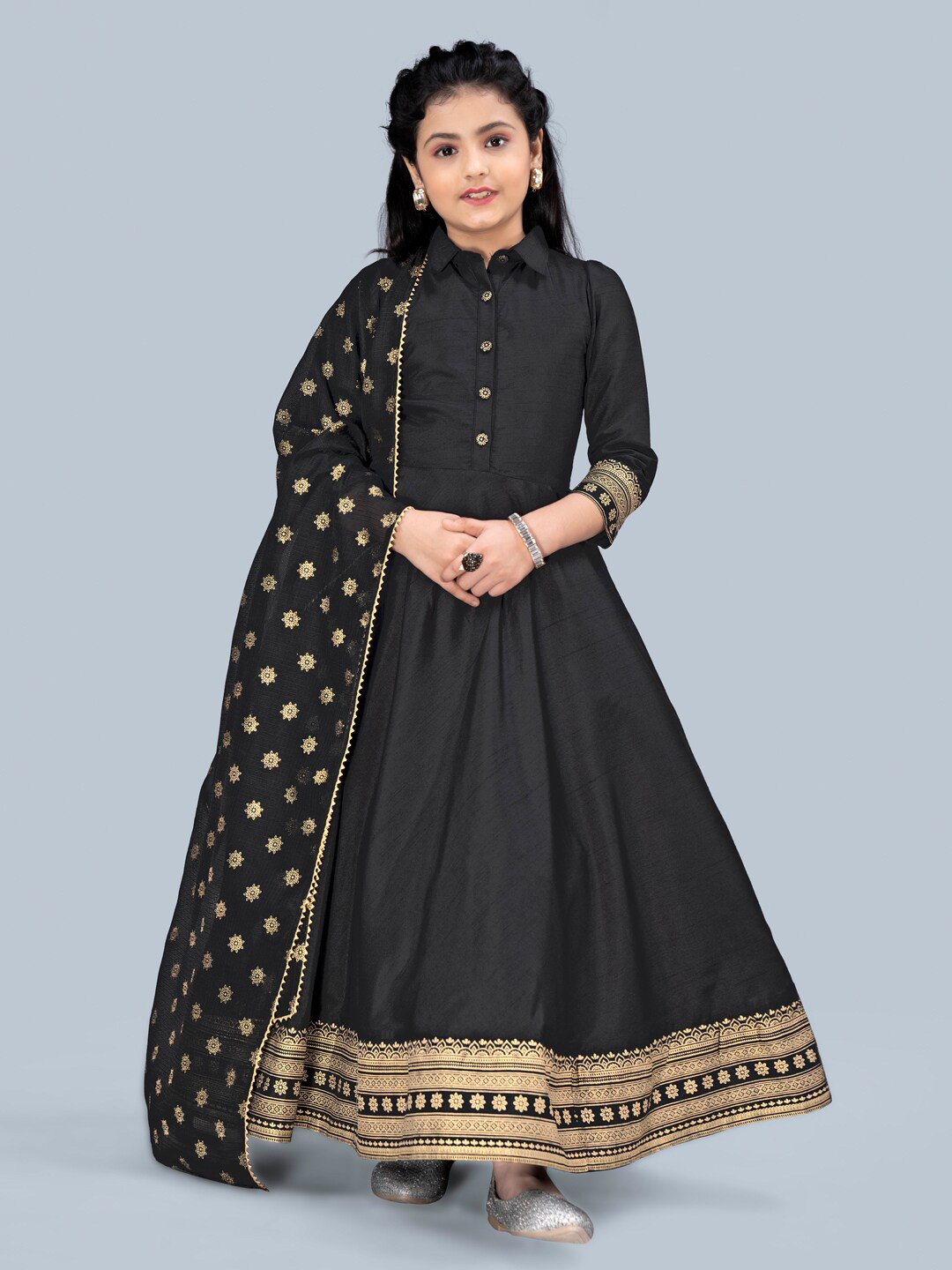 FASHION DREAM Girls Black and Golden Ethnic Maxi Dress