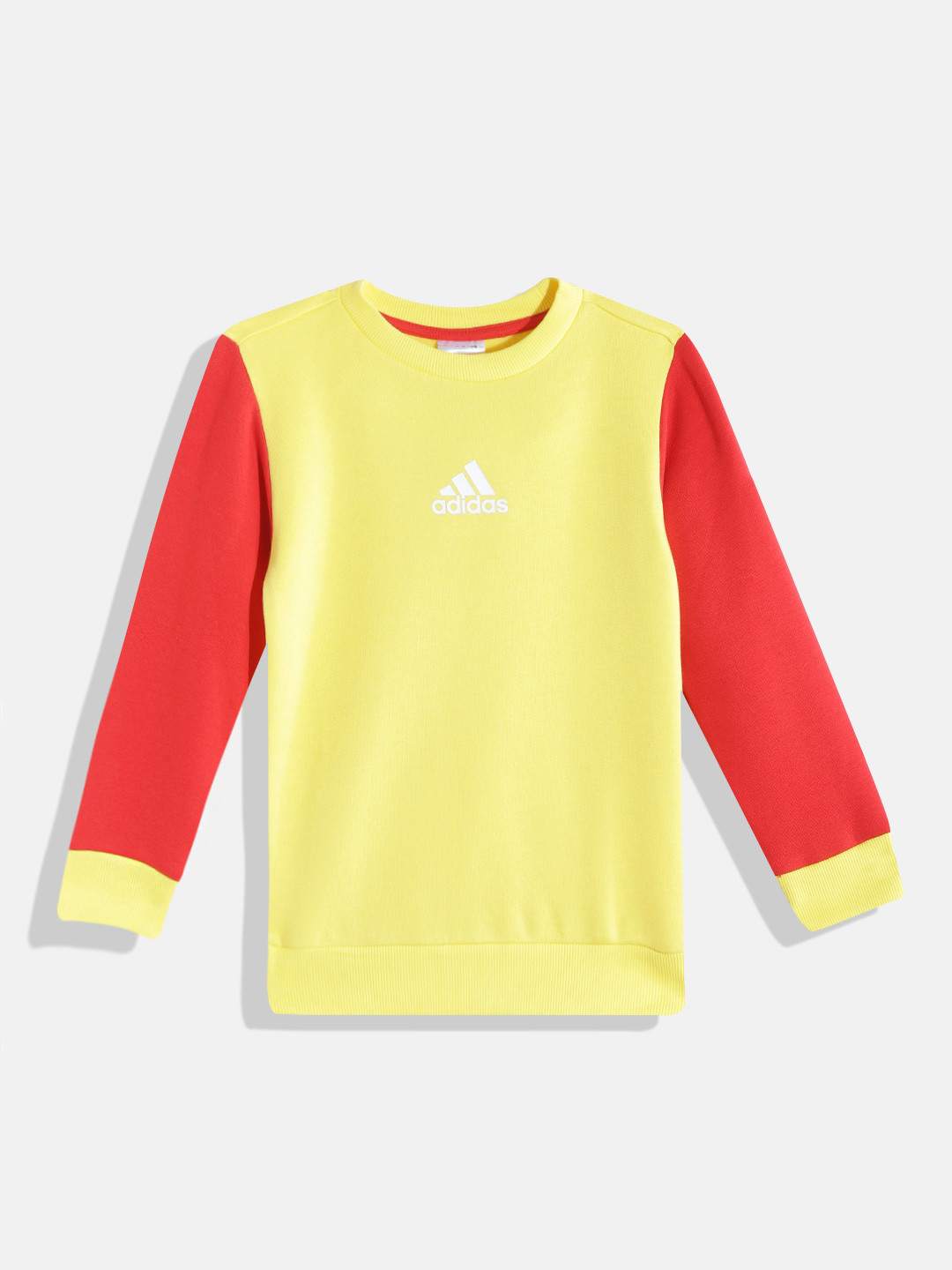 ADIDAS Boys Yellow & Red Solid Brand Logo Print Detail CB Crw FL Swt Sweatshirts