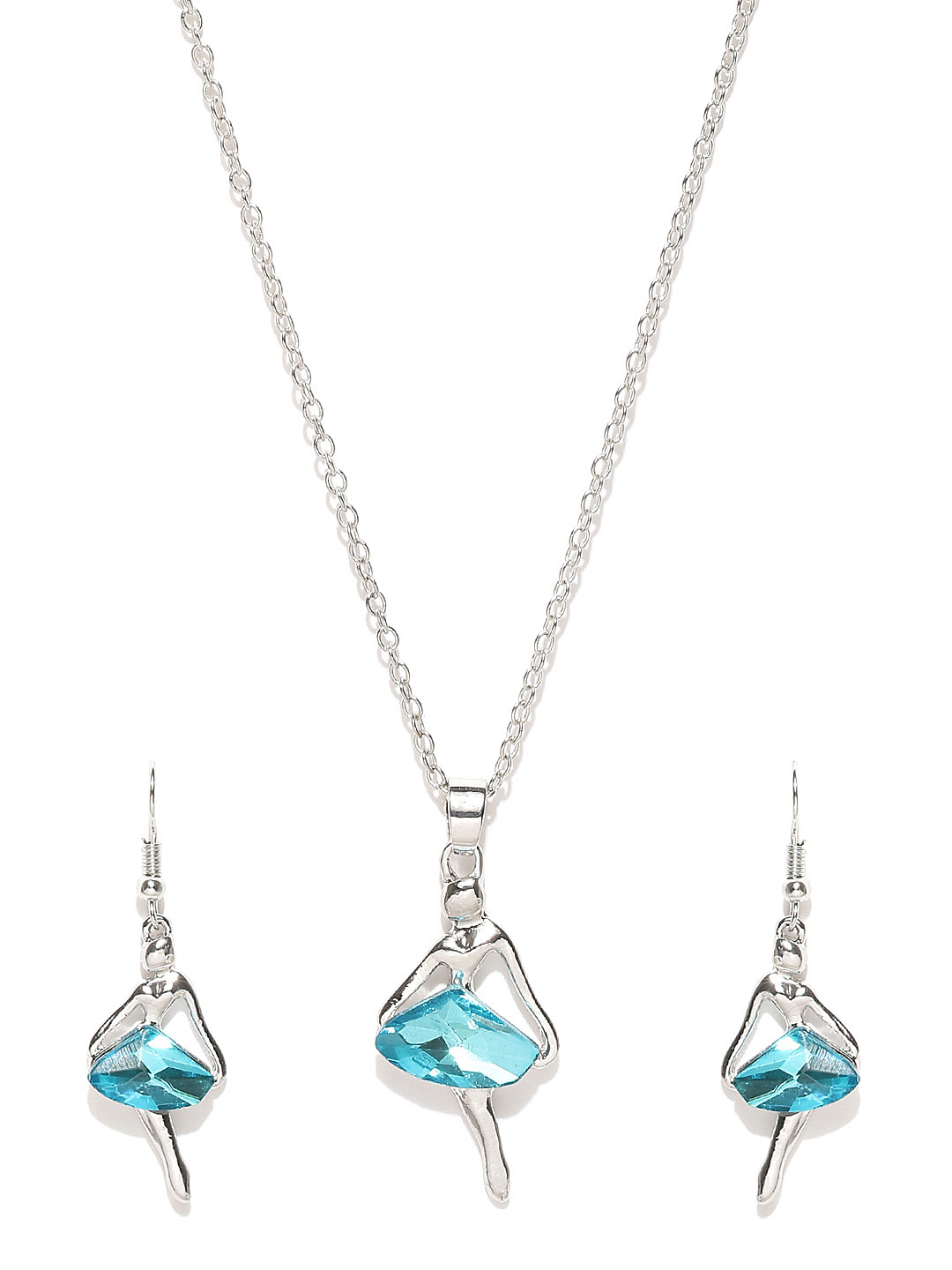 YouBella Blue Silver-Plated Woman-Shaped Stone-Studded Jewellery Set