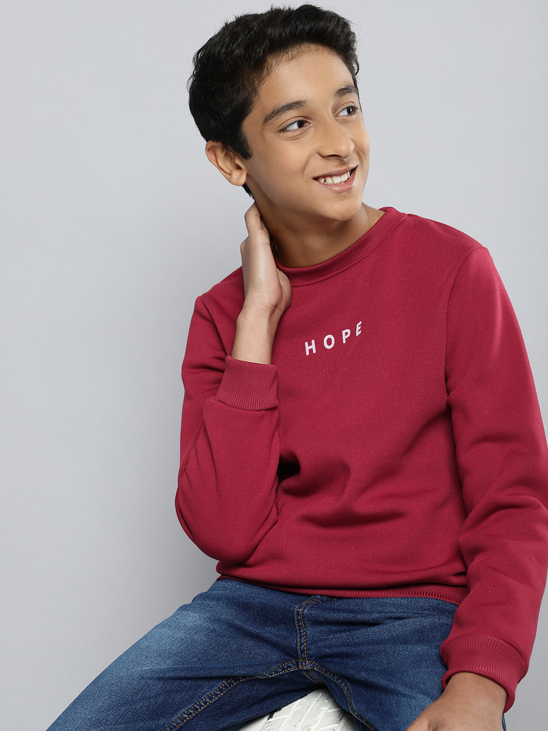 M&H Juniors Boys Maroon Printed Sweatshirt