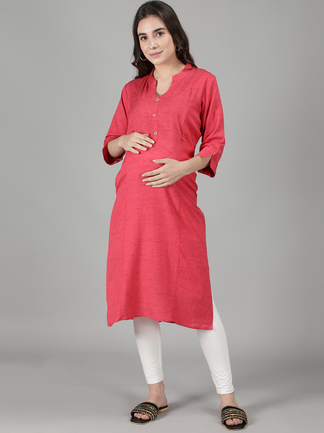 NIGHTSPREE Women RedSolid  Maternity Kurta