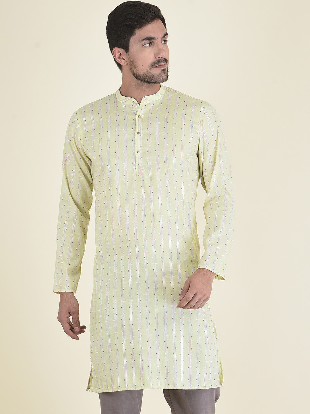 DEYANN Men Green Jacquard Jacquard Kurta