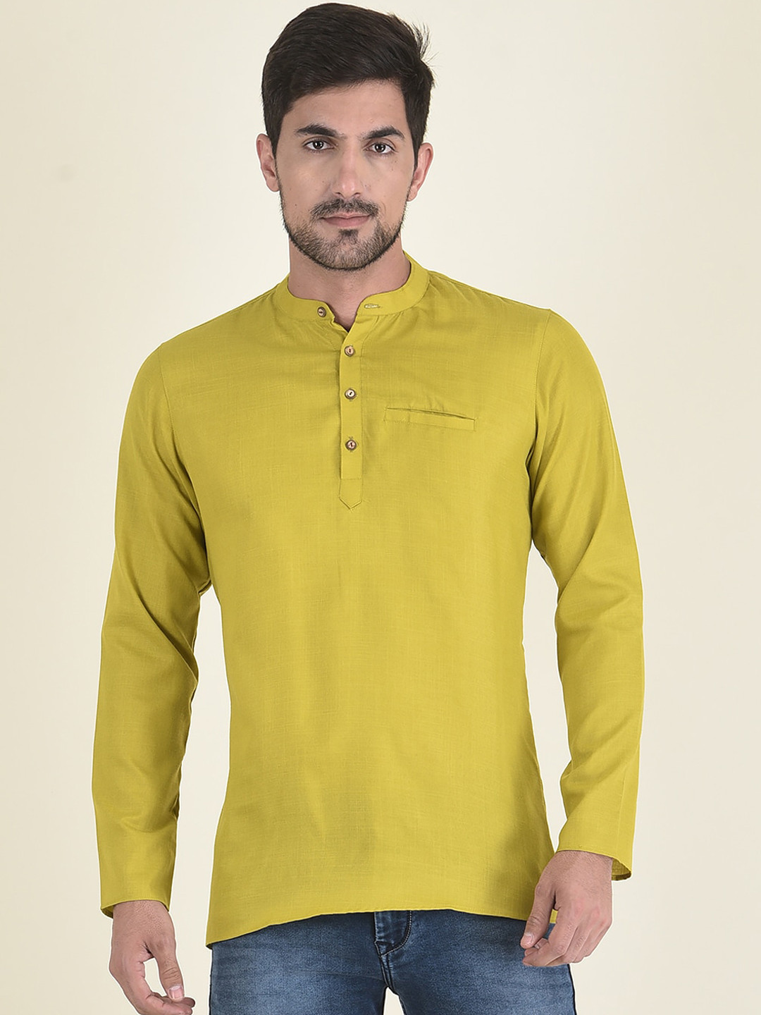 DEYANN Men Lime Green Solid Kurta