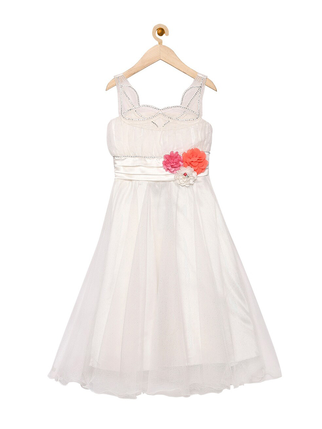 Actuel White Embellished Net Gown Dress