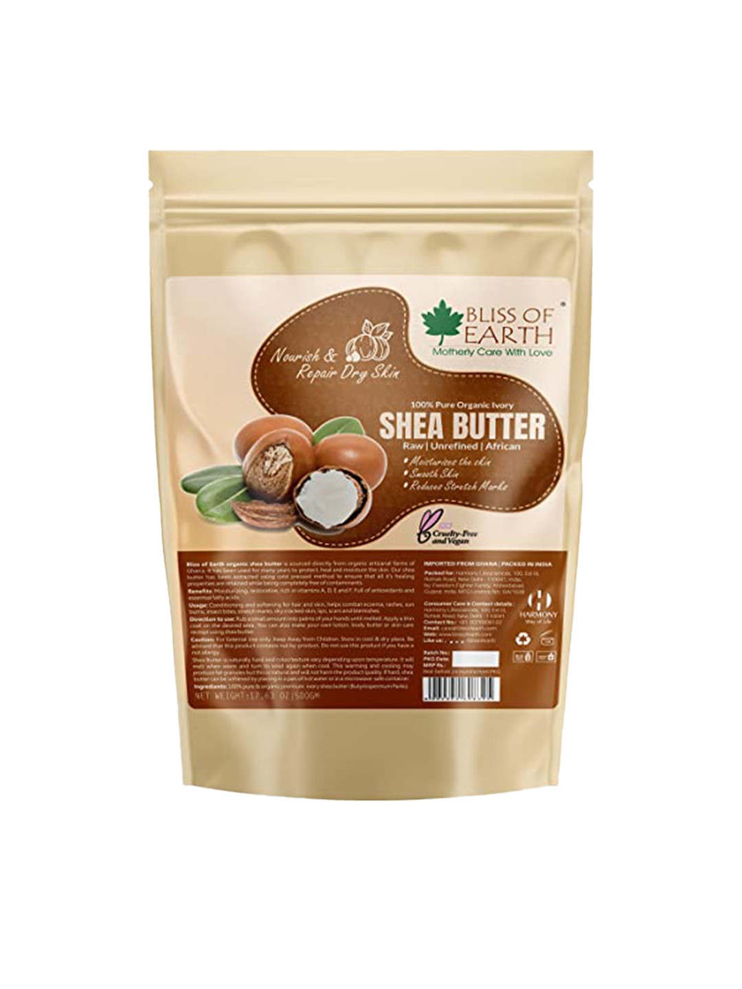 Bliss of Earth 100% Organic Raw Shea Butter Body Lotion - 500 g