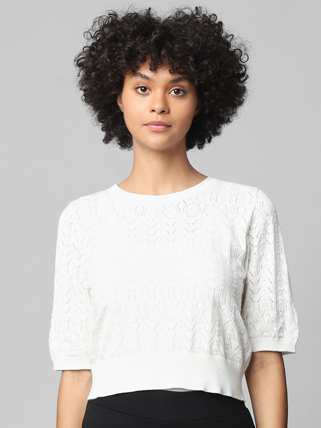 ONLY White Self Design Crop Top