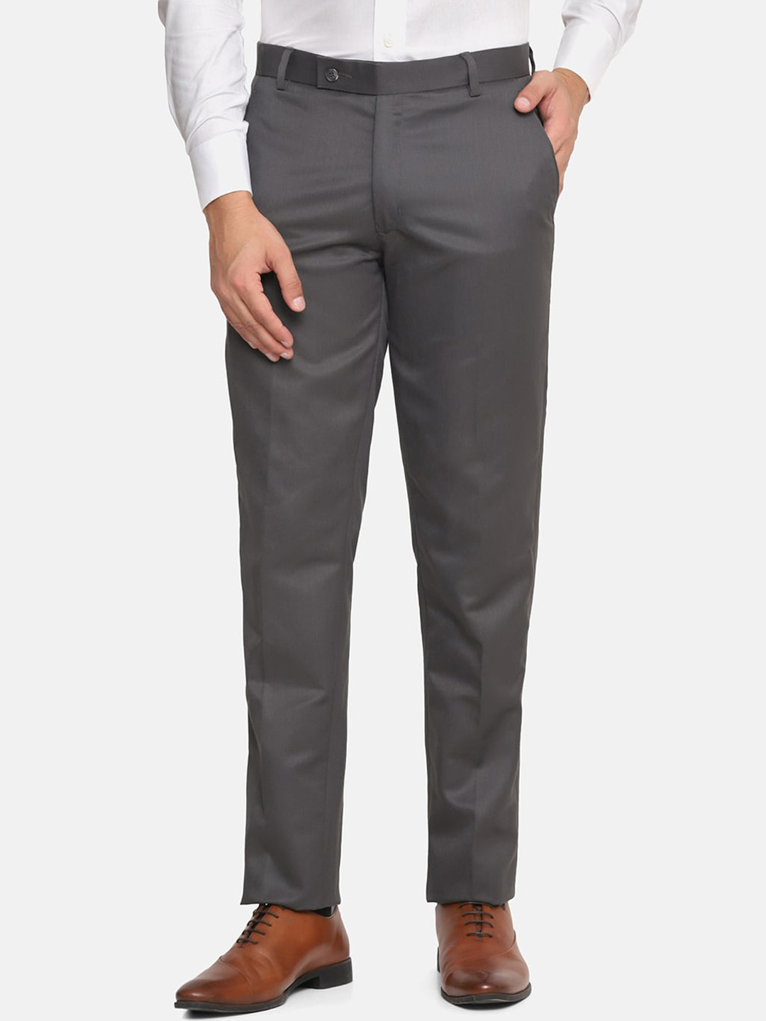 TAHVO Men Grey Comfort Formal Trouser