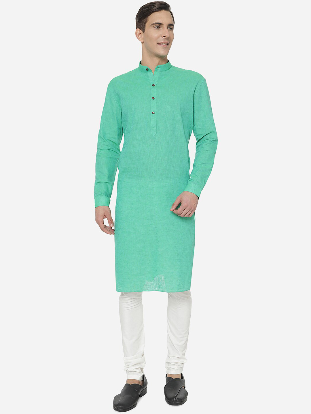 Modi Kurta Green Cotton Mandarin Collar
