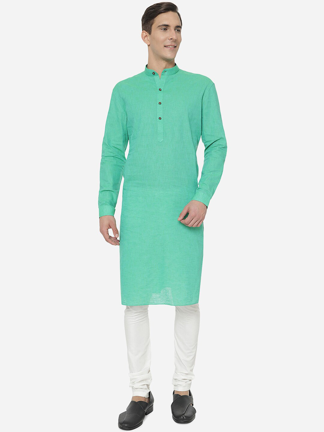 Modi Kurta Men Green Mandarin Collar Cotton Kurta