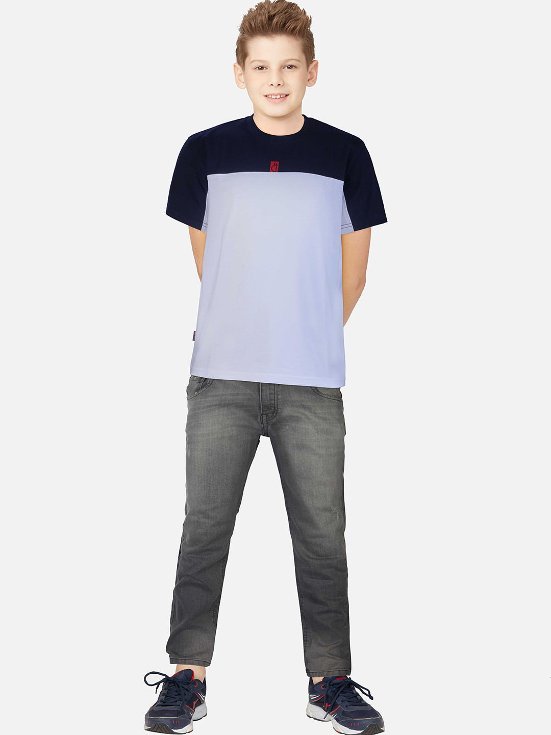 Gini and Jony Boys Blue & Navy Blue Colourblocked T-shirt