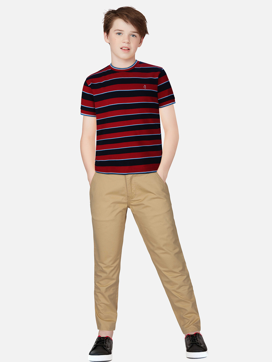 Gini and Jony Boys Red & Black Striped T-shirt