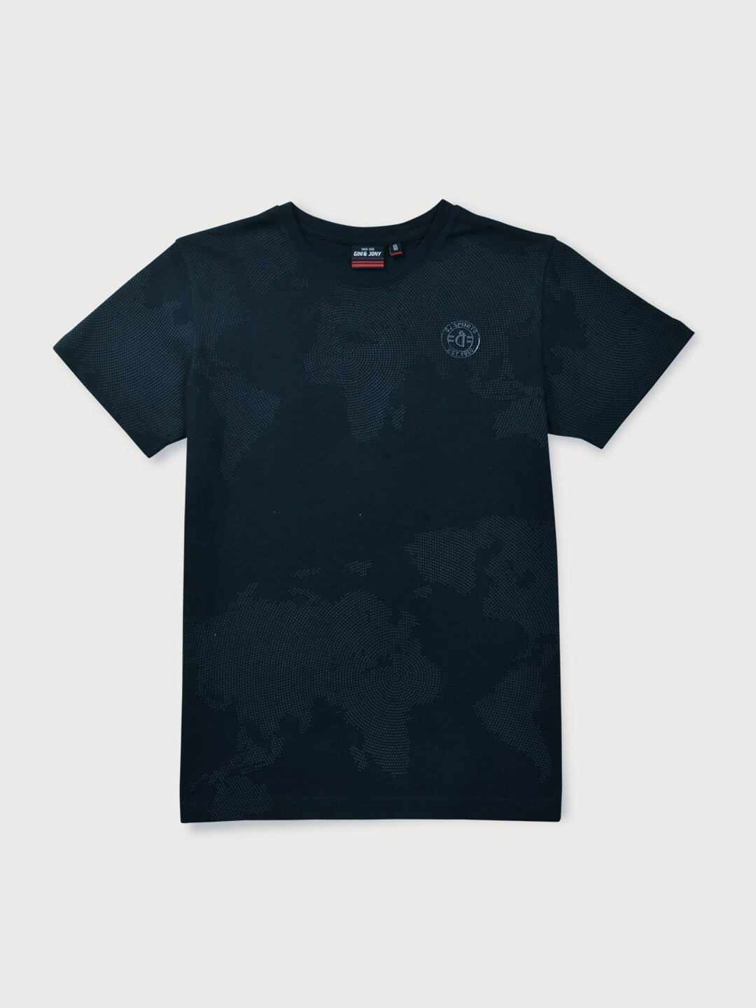 Gini and Jony Boys Navy Blue Self Design Cotton T-shirt