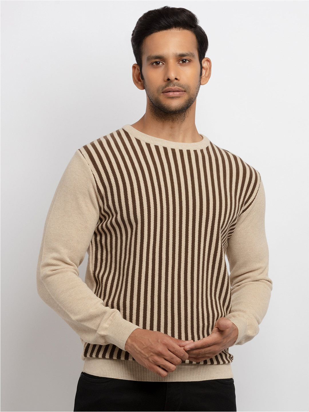 Status Quo Men Brown Striped Pullover