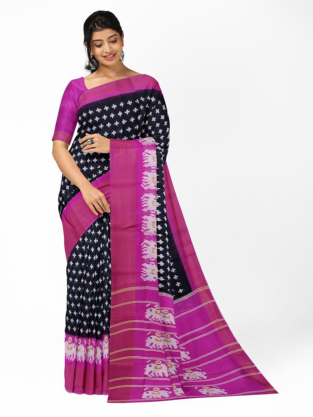 Florence Black & Pink Kalamkari Silk Blend  Bhagalpuri Saree