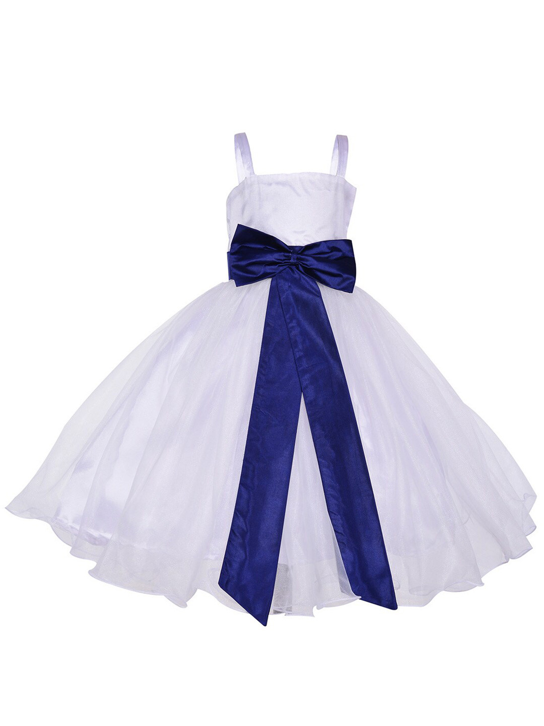 Samsara Couture Girls White & Blue Net Fit and Flare Dress