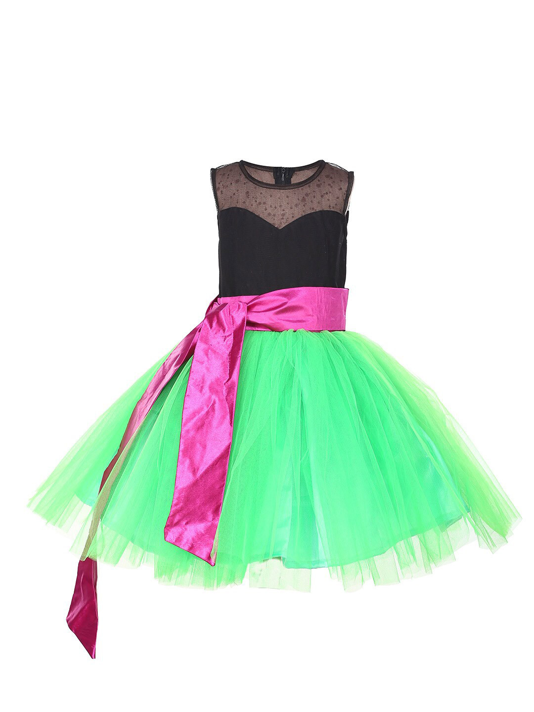 Samsara Couture Black & Green Colourblocked Satin Dress