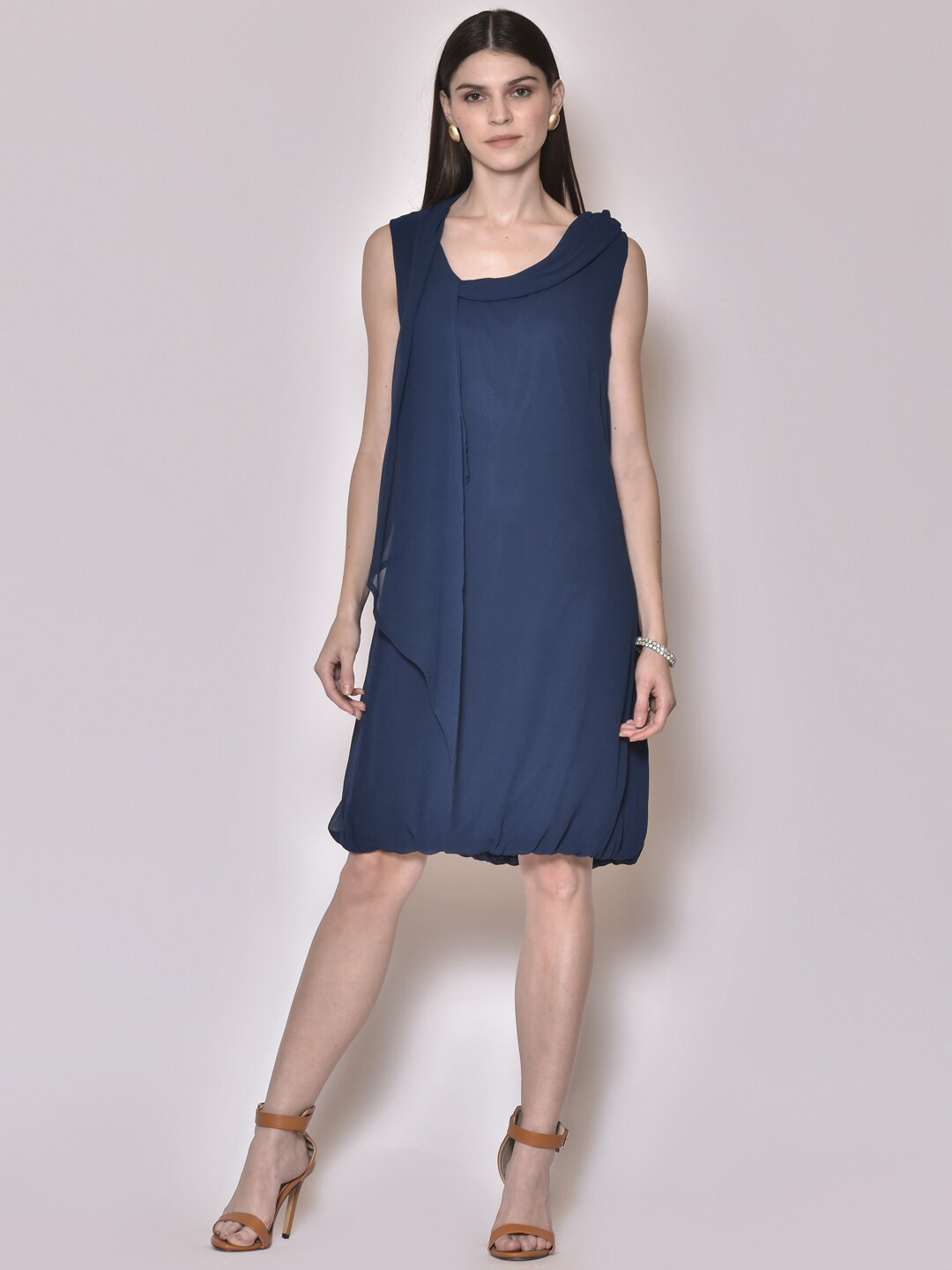 250 DESIGNS Navy Blue Georgette A-Line Dress