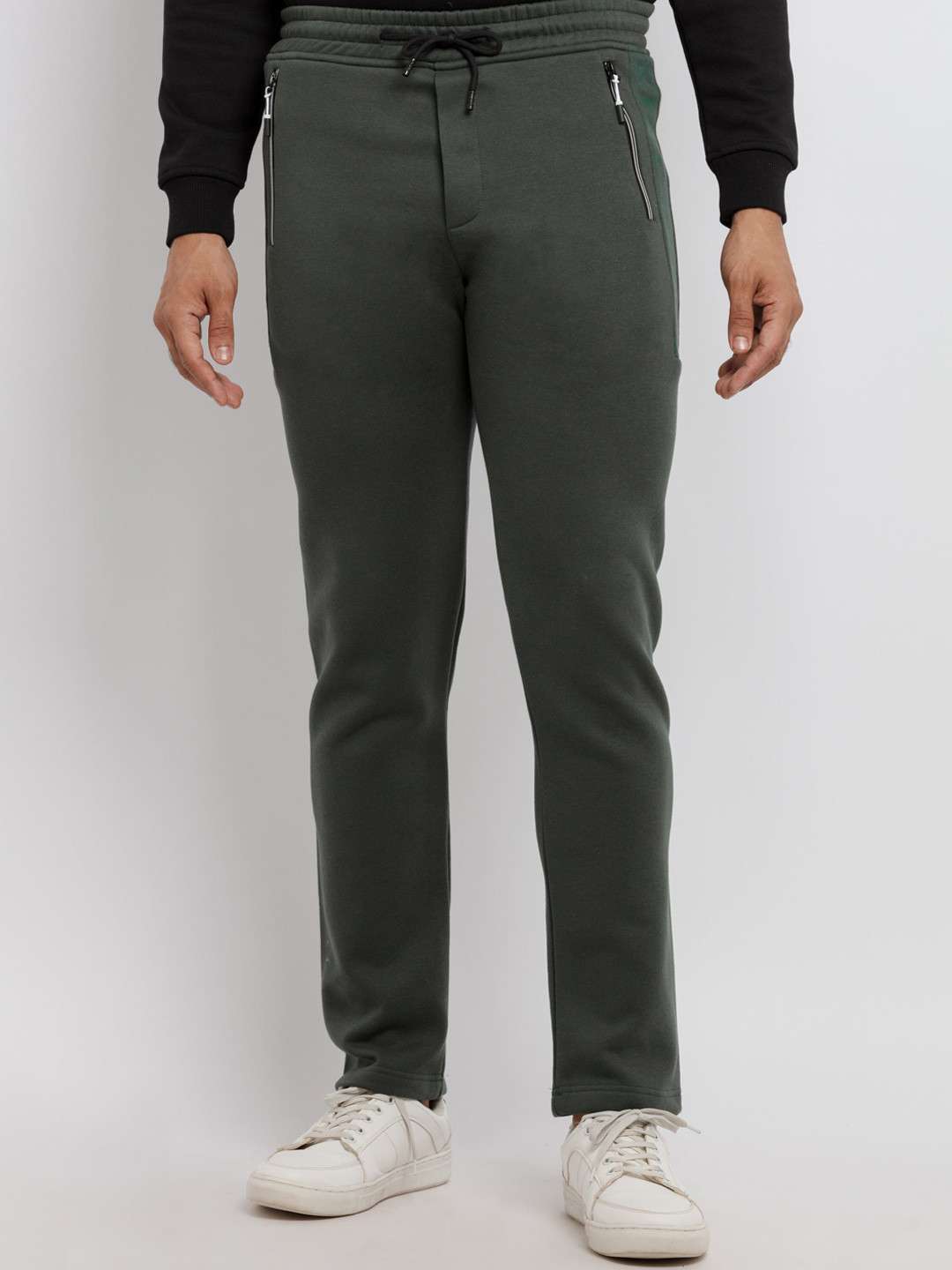 Status Quo Men Olive Green Printed Cotton Trackpants