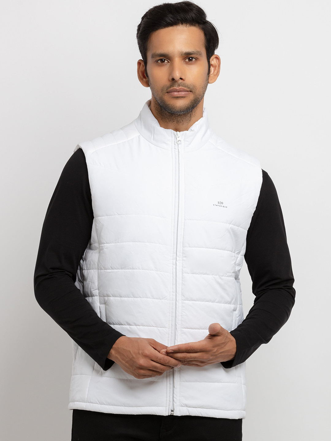 Status Quo Men White High Neck Padded Jacket