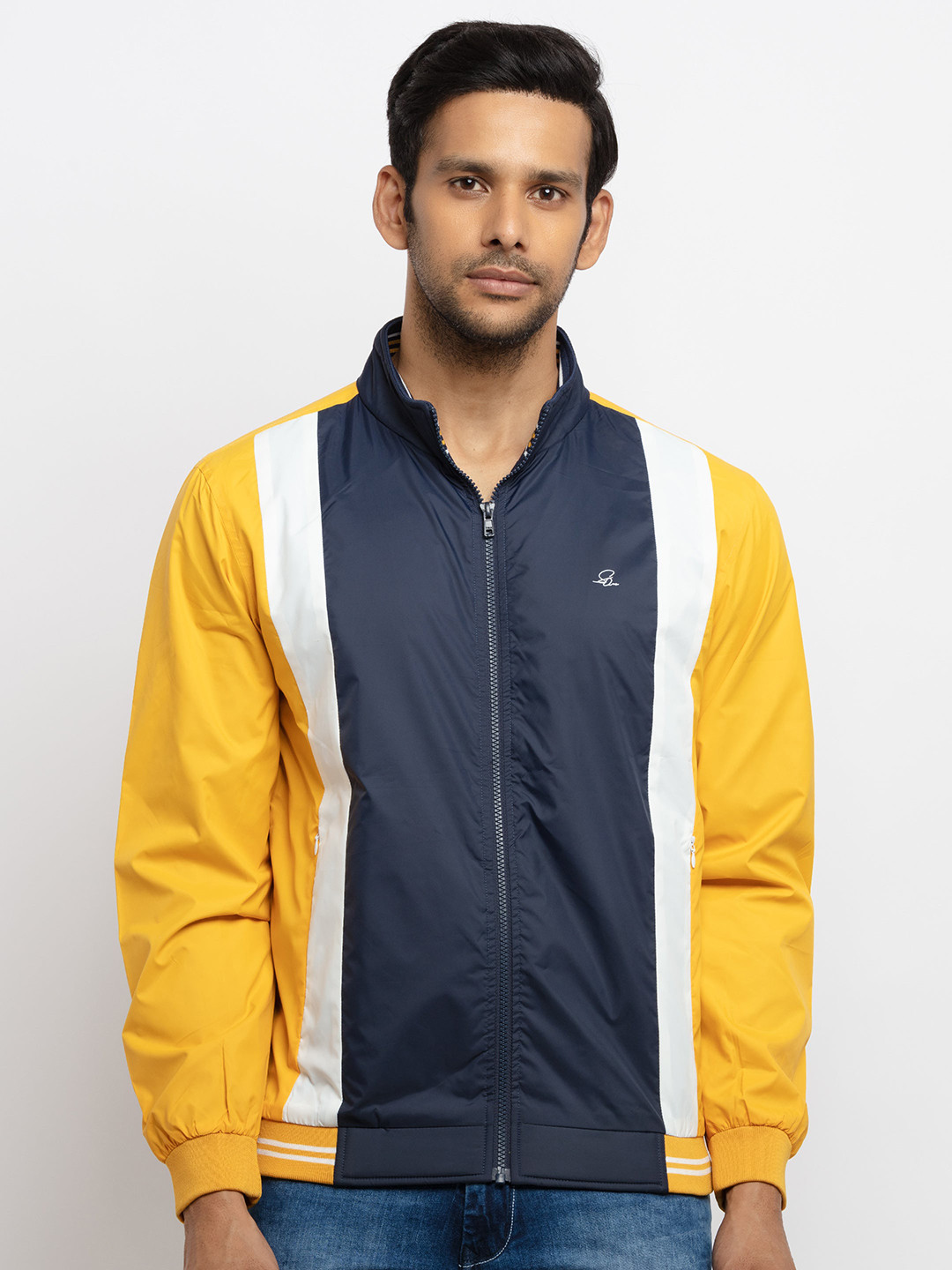 Status Quo Men Gold-Toned Colourblocked Sporty Jacket