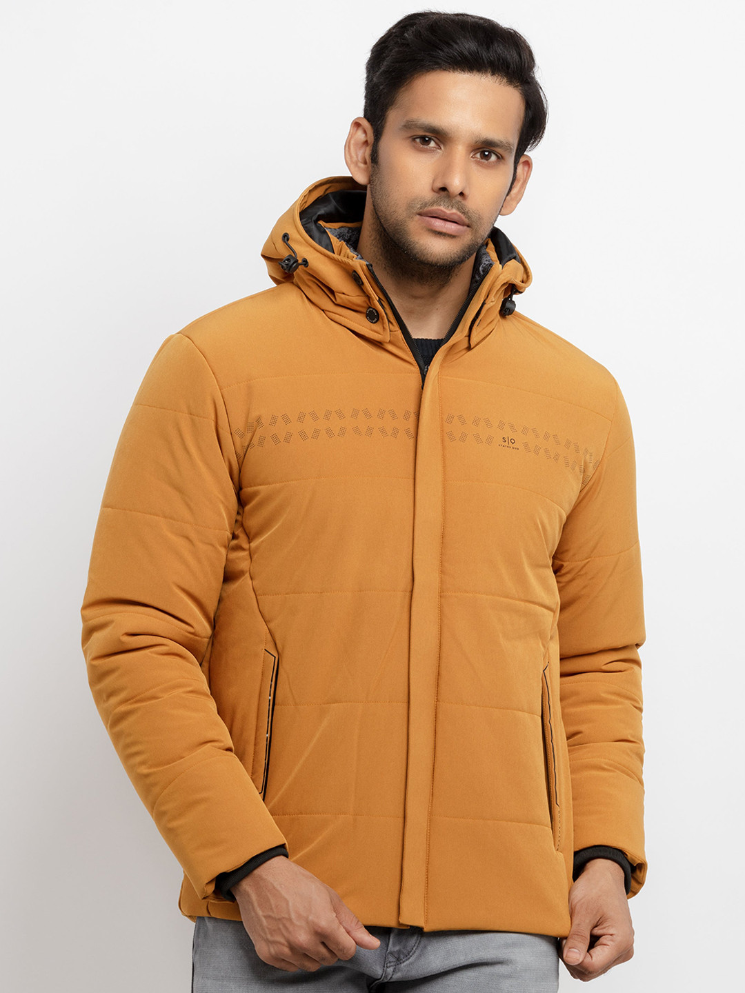 Status Quo Men Mustard Quilted Hooded Jacket