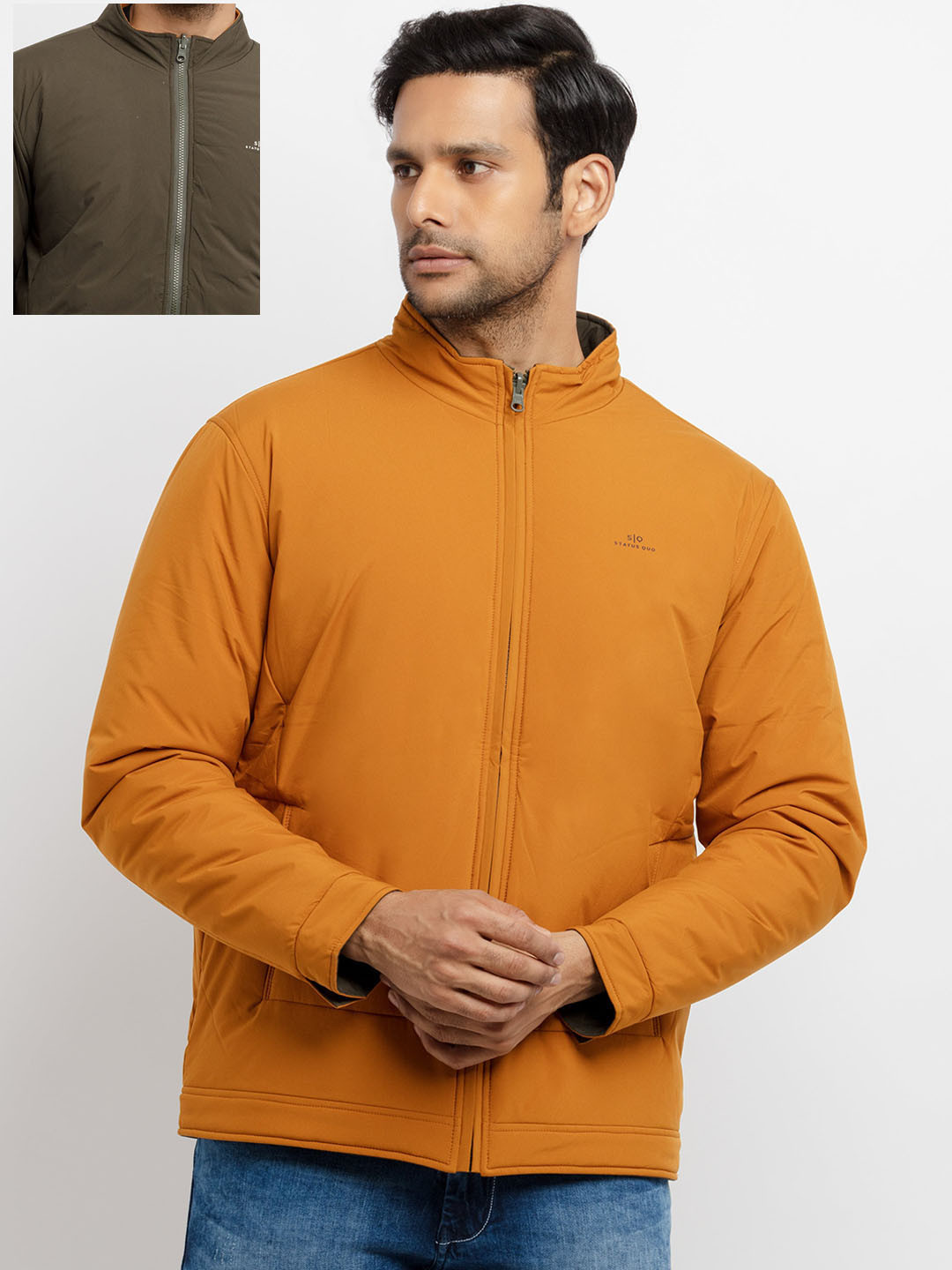 Status Quo Men Yellow Solid Reversible High Neck Padded Jacket